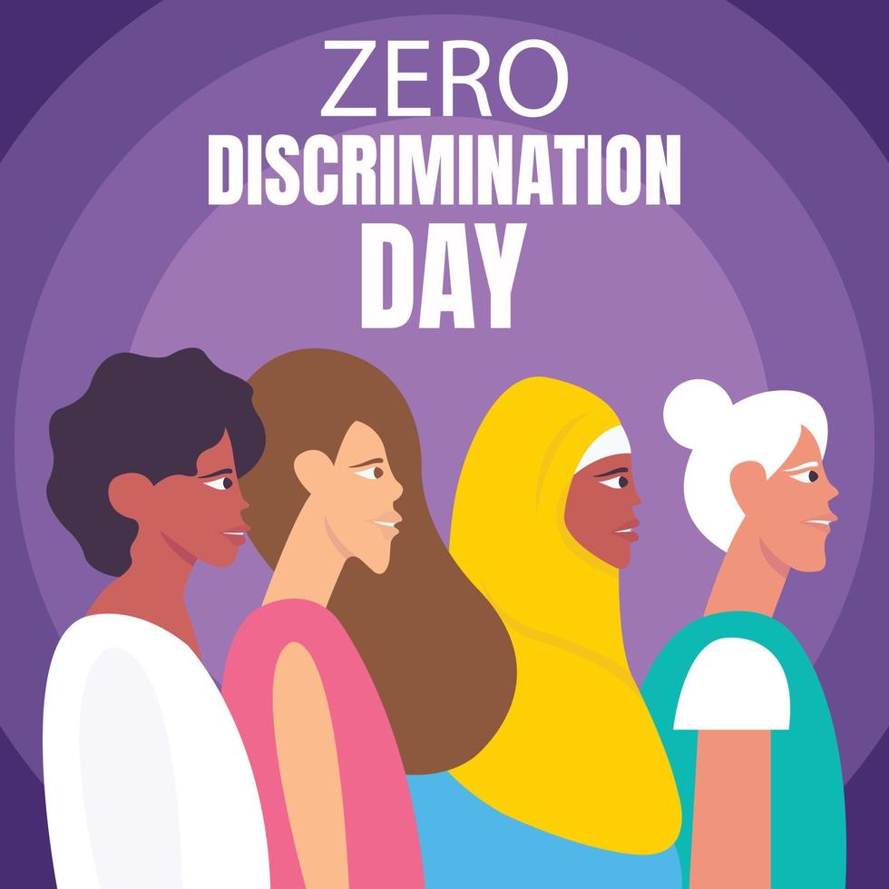 illustration vector graphic of four girls of different ethnic standing together, perfect for international day, zero discrimination day, celebrate, greeting card, etc.