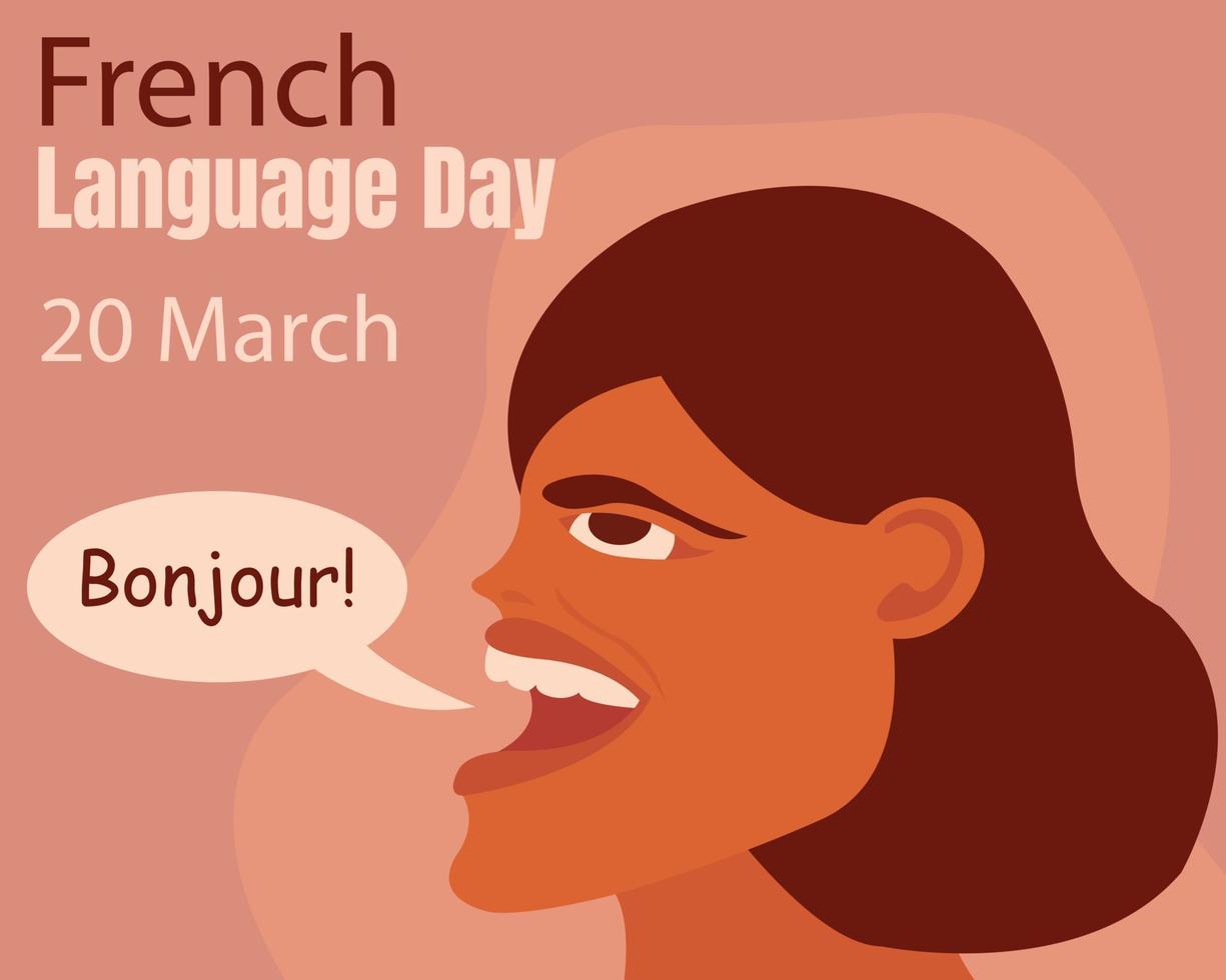 illustration vector graphic of a girl speaks french, perfect for international day, french language day, celebrate, greeting card, etc.