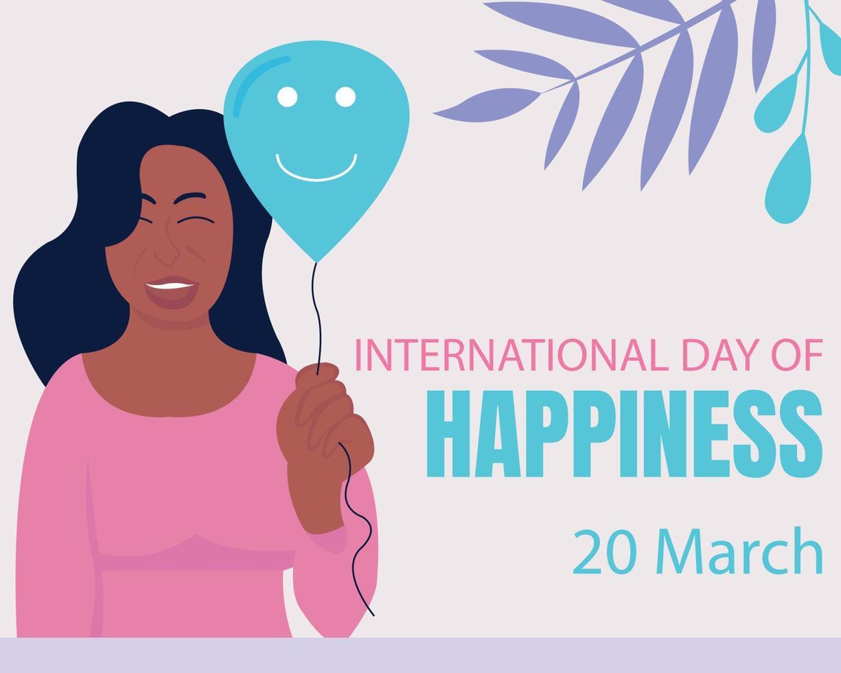 illustration vector graphic of a woman holding a balloon, perfect for international day, international day of happiness, celebrate, greeting card, etc.