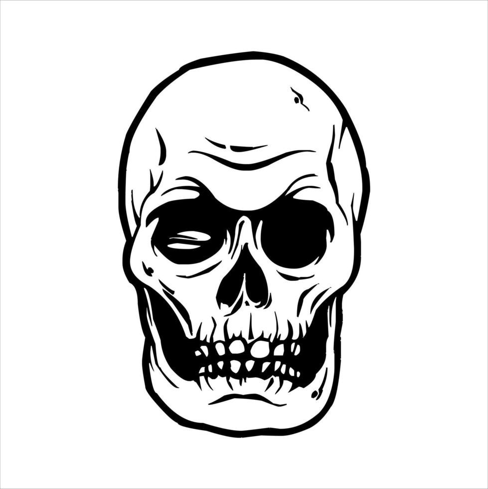 logotipo del cráneo del esqueleto humano, silueta del cráneo aislado sobre fondo blanco. vector de cráneo, imágenes prediseñadas de silueta de cabeza de cráneo humano horrible