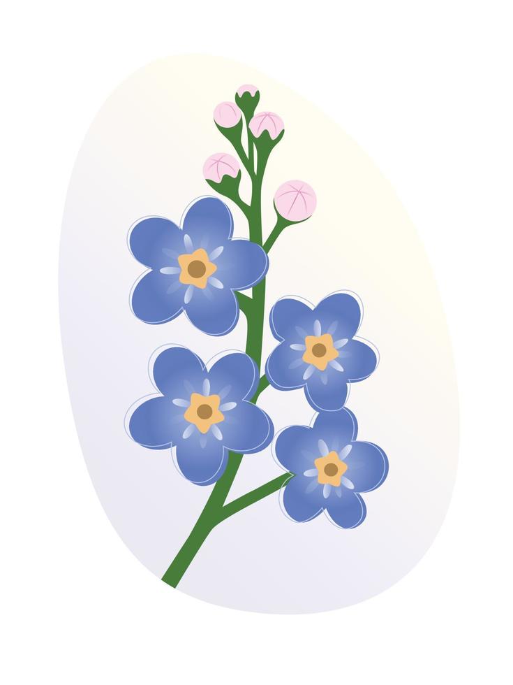 Beautiful blue flower. Stem with flower heads and leaves vector