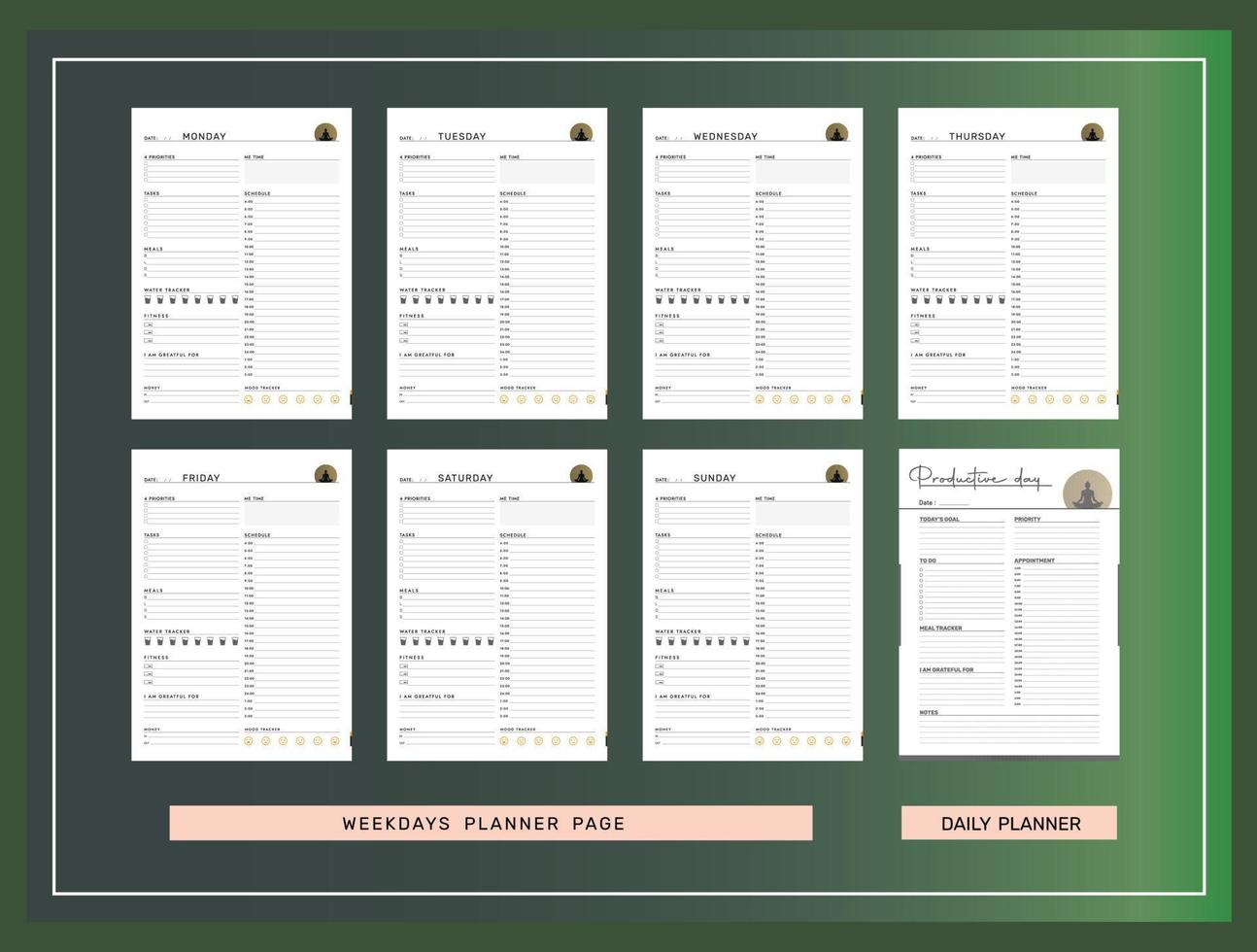 Weekday Planner Page Template Planner 2023 weekly printable Digital File in Ms Word AI Eps  PDF Format Paper Print ready Download vector