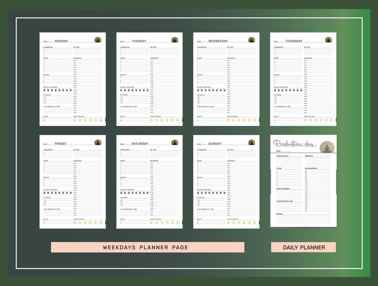 Weekday Planner Page Template Planner 2023 weekly printable Digital File in Ms Word AI Eps  PDF Format Paper Print ready Download vector