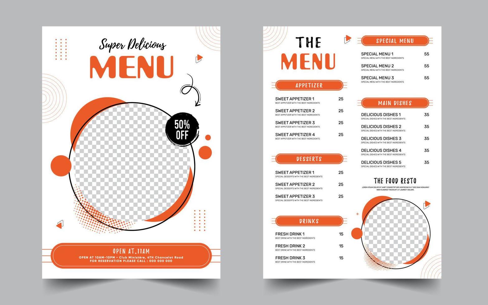 Modern restaurant menu and food flyer template vector