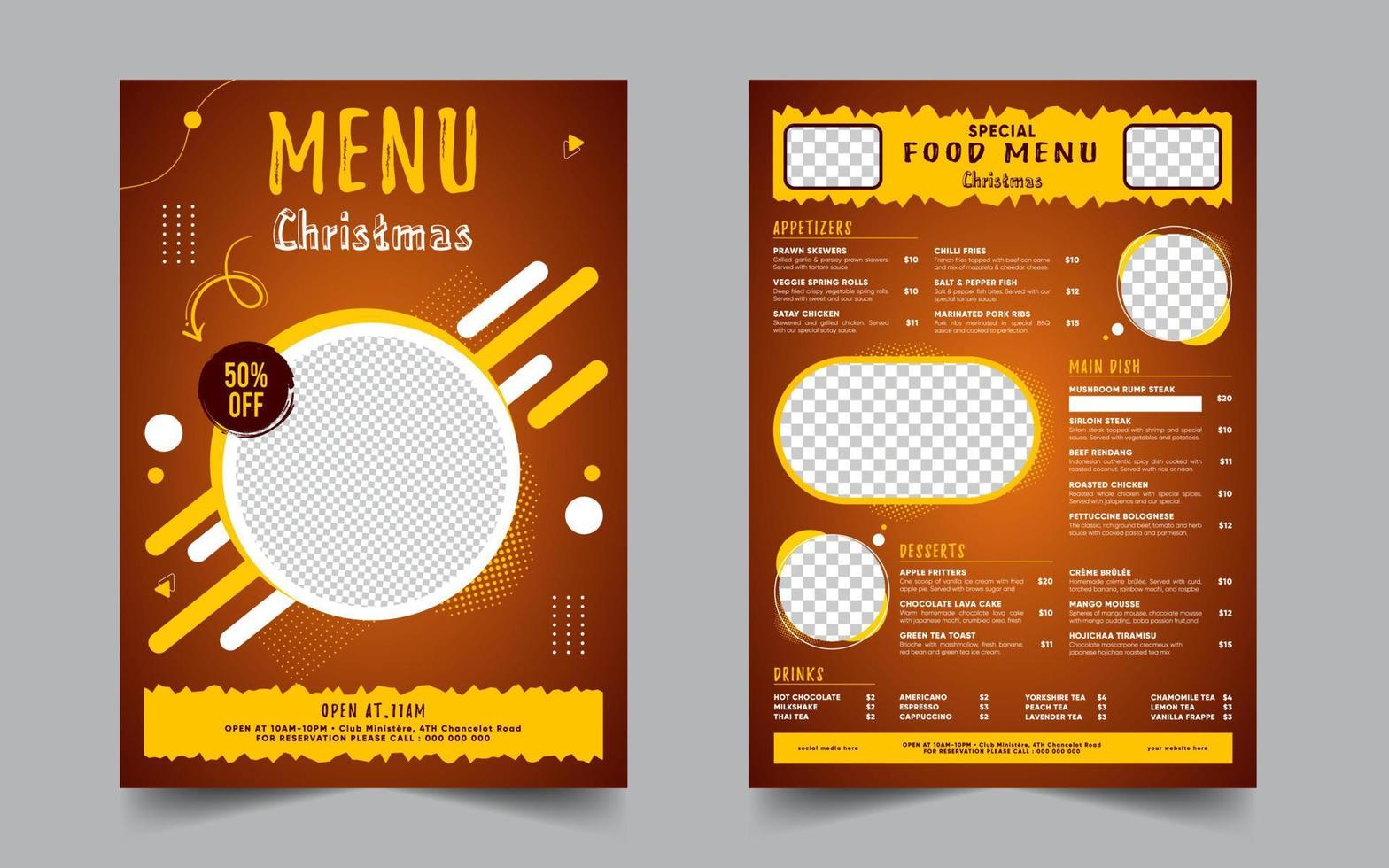 Christmas restaurant menu and food flyer template vector