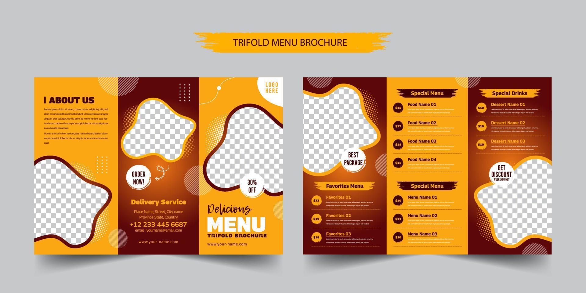 menú de restaurante y plantilla de diseño de folleto tríptico vector