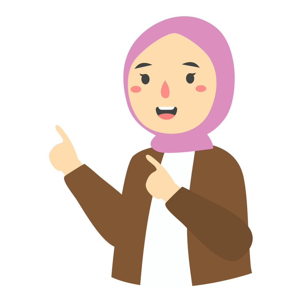 mujer hijab señalando con el dedo vector