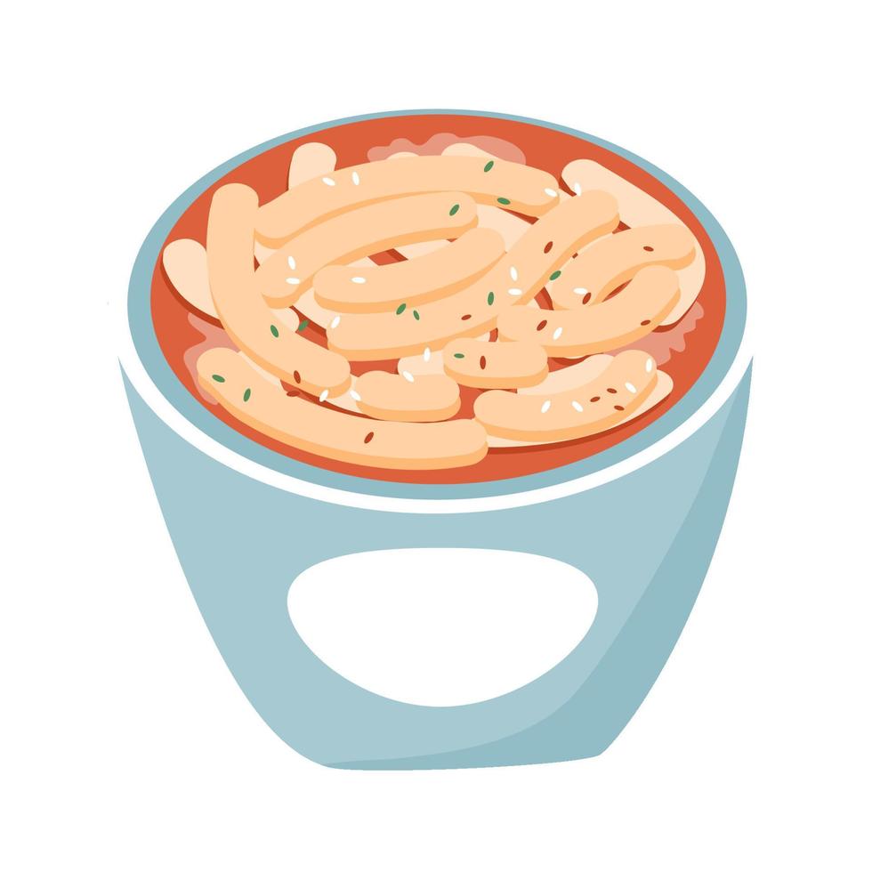 tteokbokki or topokki rice cake stick popular korean street food vector