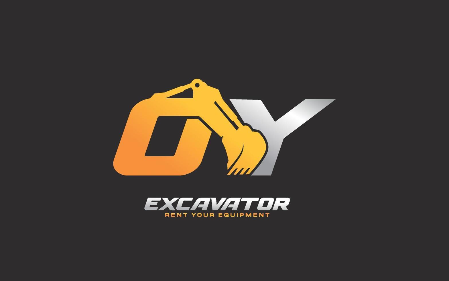 OY logo excavator for construction company. Heavy equipment template vector illustration for your brand.