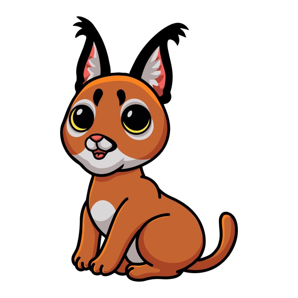 lindo, caracal, gato, caricatura, sentado vector