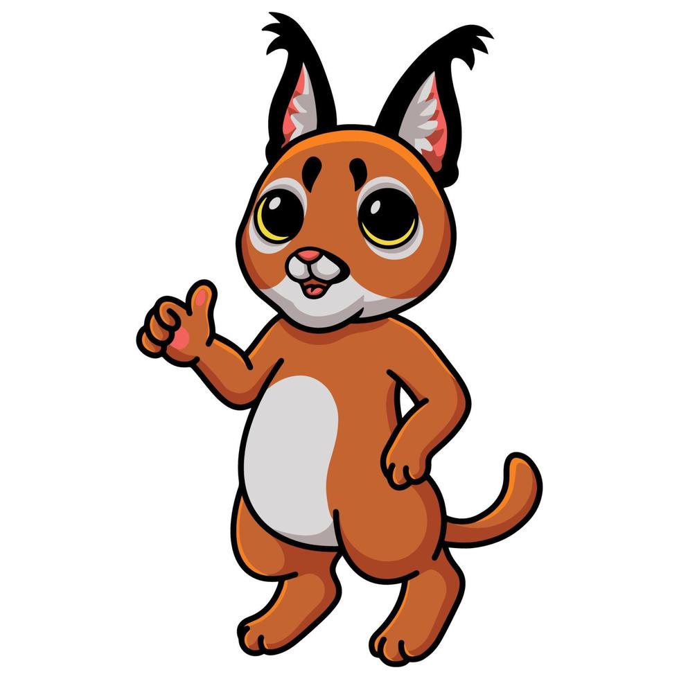 Cute caracal cat cartoon giving thumb up vector