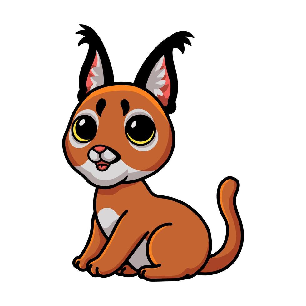 lindo, caracal, gato, caricatura, sentado vector