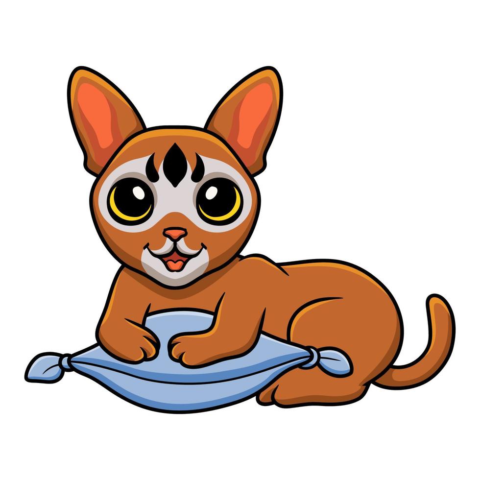 Cute abyssinian cat cartoon on the pillow vector