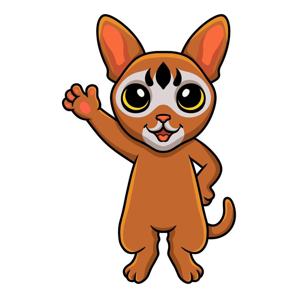 Cute abyssinian cat cartoon waving hand vector
