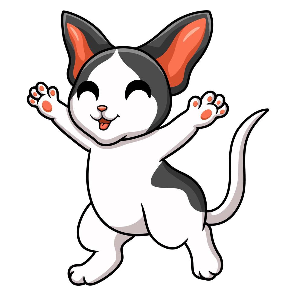 Cute oriental cat cartoon raising hands vector