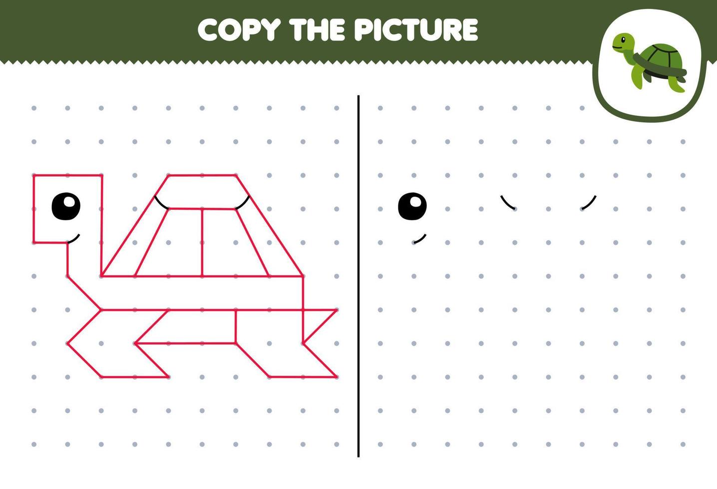 juego educativo para niños copiar imagen de tortuga de dibujos animados lindo conectando la hoja de trabajo subacuática imprimible de punto vector