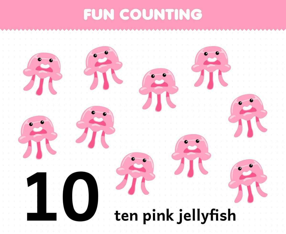 Education game for children fun counting ten pink jellyfish printable