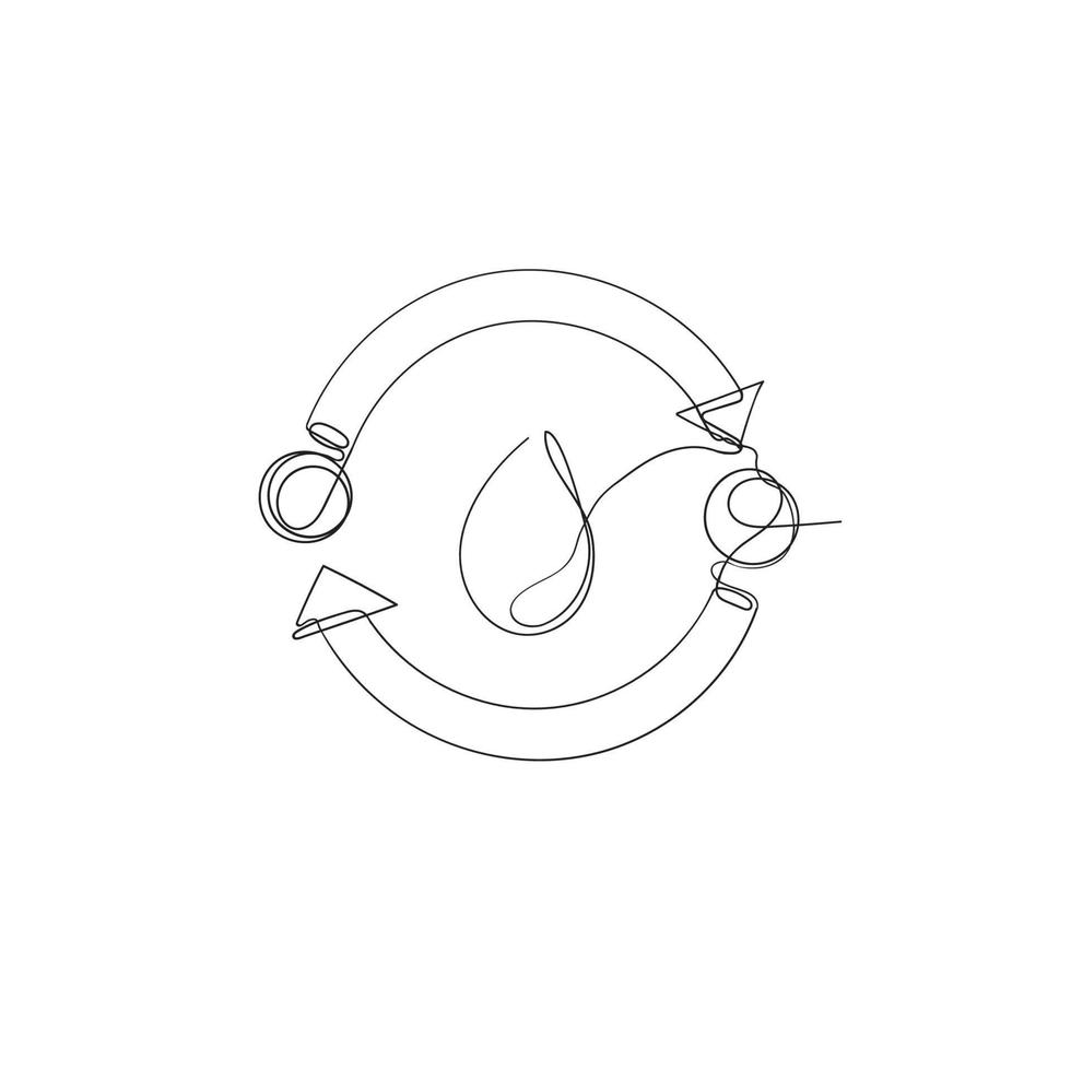 continuous line drawing circular arrow and water illustration symbol