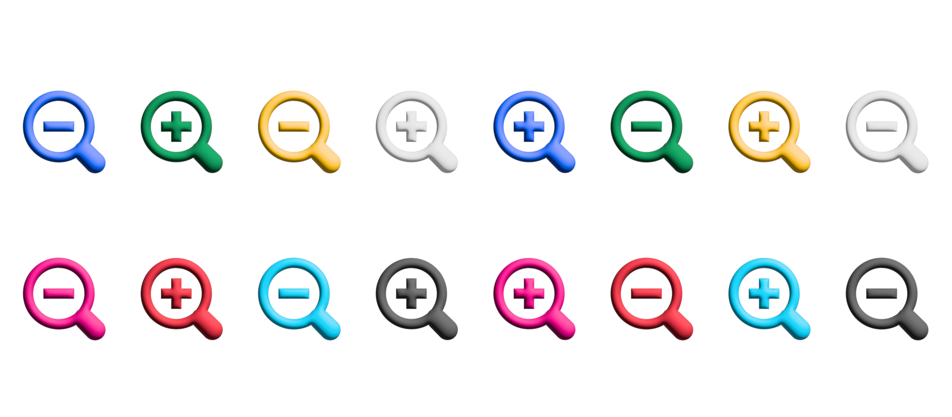 jeu d'icônes de zoom, éléments graphiques de symboles colorés png