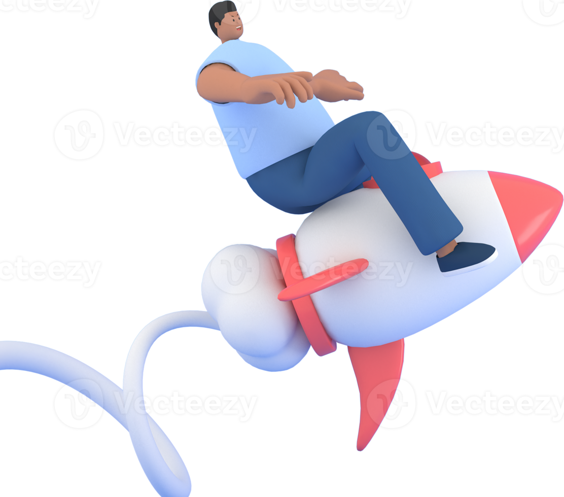 A man character flying . 3d rendering of business models. png