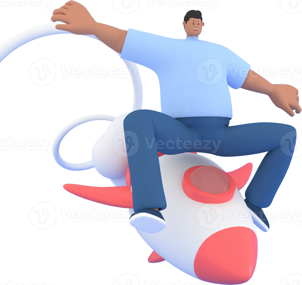A man character flying . 3d rendering of business models. png