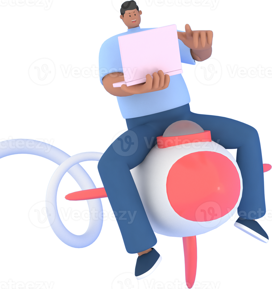 A man character flying . 3d rendering of business models. png