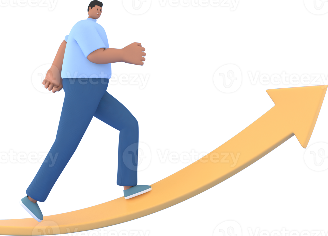 un' uomo characte correre lungo il freccia. 3d interpretazione di attività commerciale Modelli. png