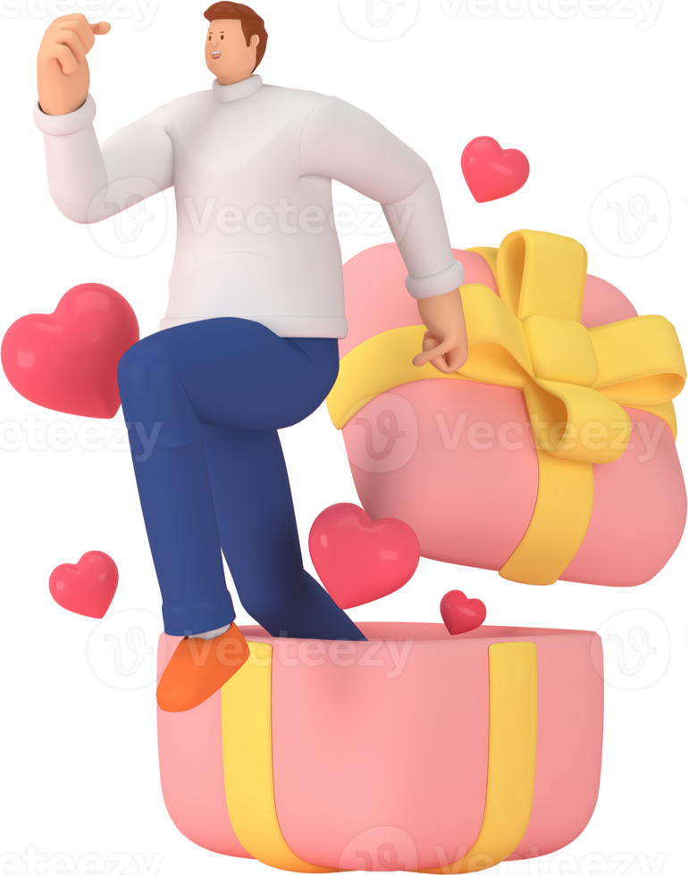 personnage 3d dans le festival de la saint-valentin. rendu 3d de la ressource graphique. png