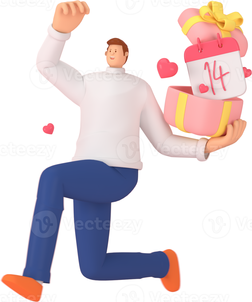 3d character in the festival of Valentine's Day. 3d rendering of graphic resourse. png