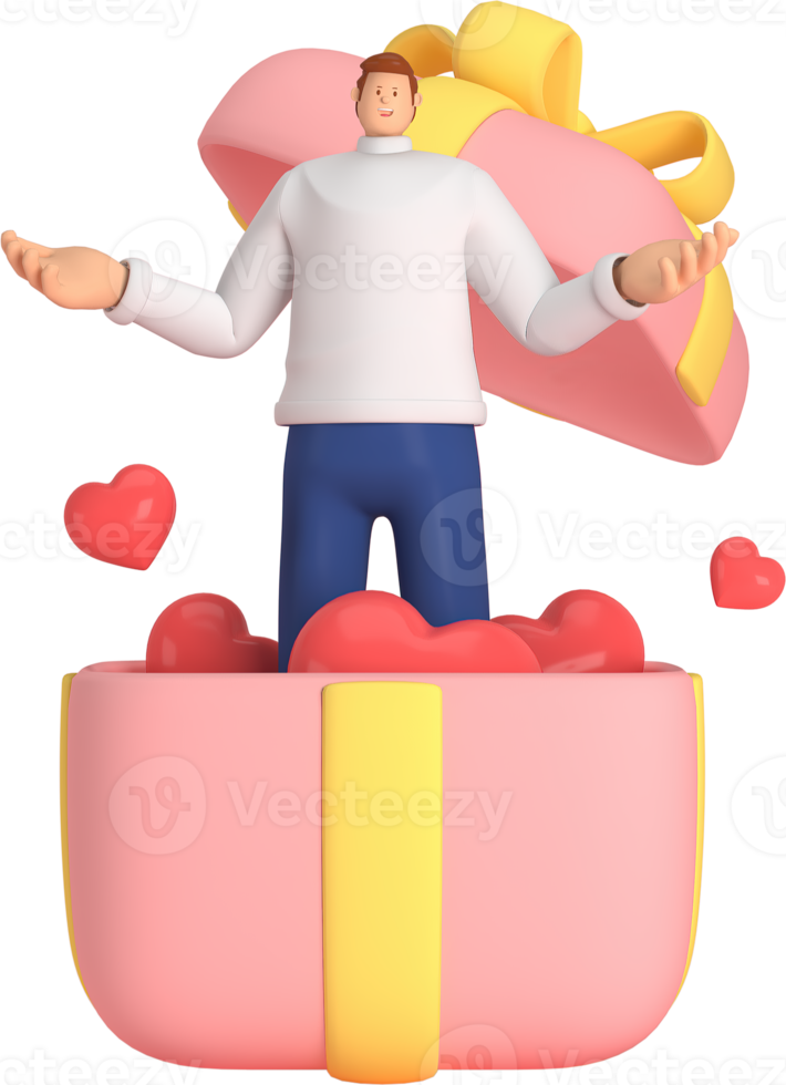 personnage 3d dans le festival de la saint-valentin. rendu 3d de la ressource graphique. png