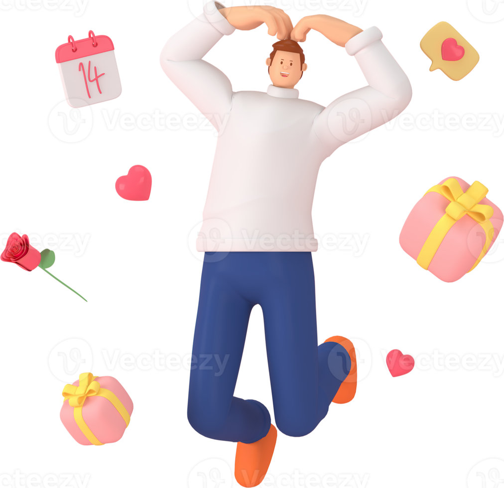 personnage 3d dans le festival de la saint-valentin. rendu 3d de la ressource graphique. png