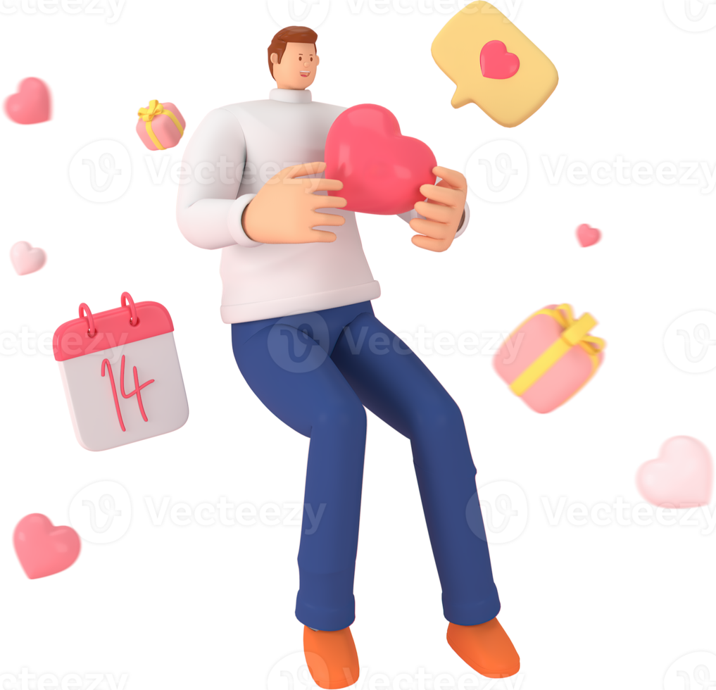 3D-Charakter beim Festival des Valentinstags. 3D-Rendering von Grafikressourcen. png