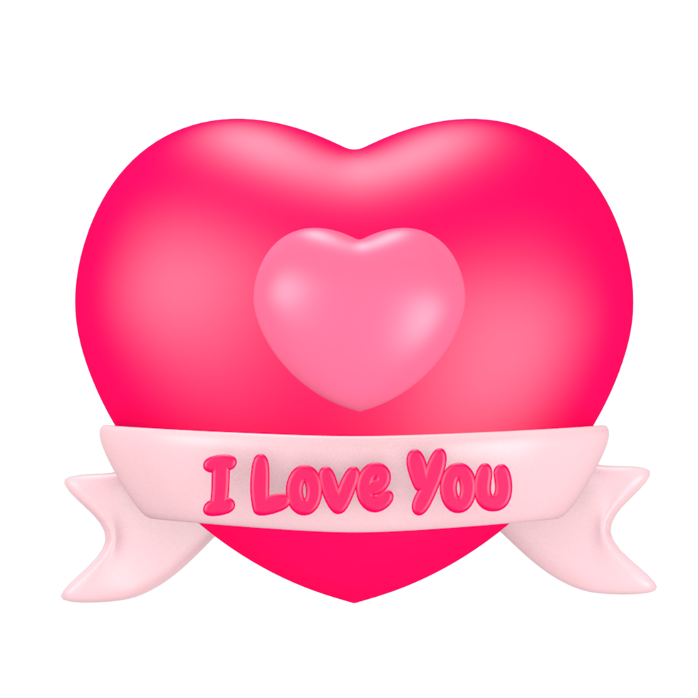 3d cute pink valentine's day icon heart i love you 16618230 PNG