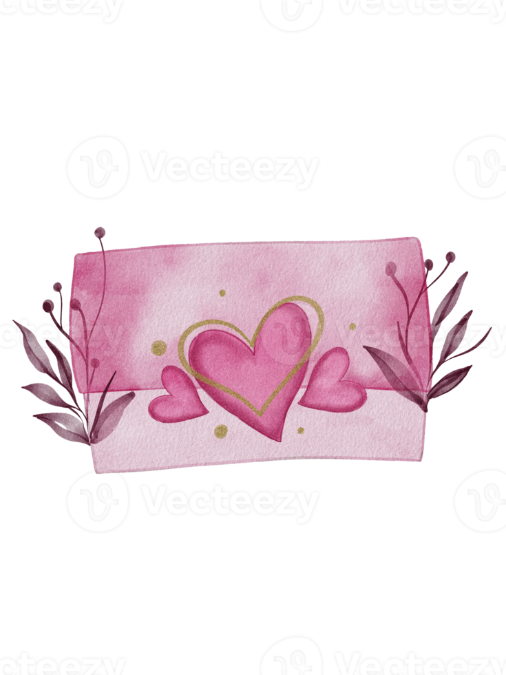 cute pink envelope illustration with heart decorations png