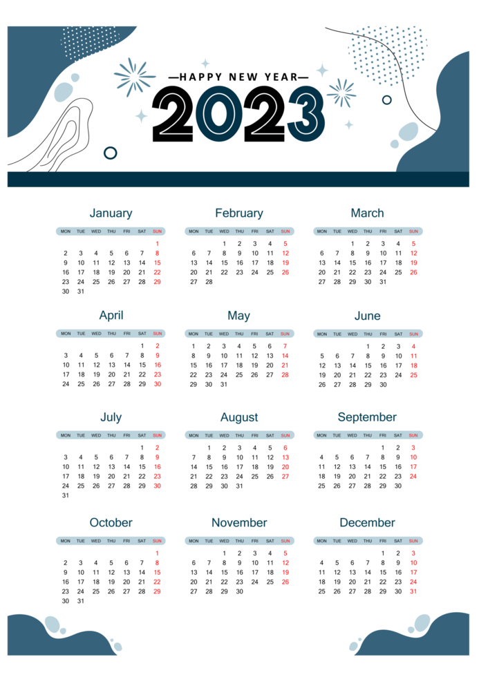 2023 calendario anno illustrazione png