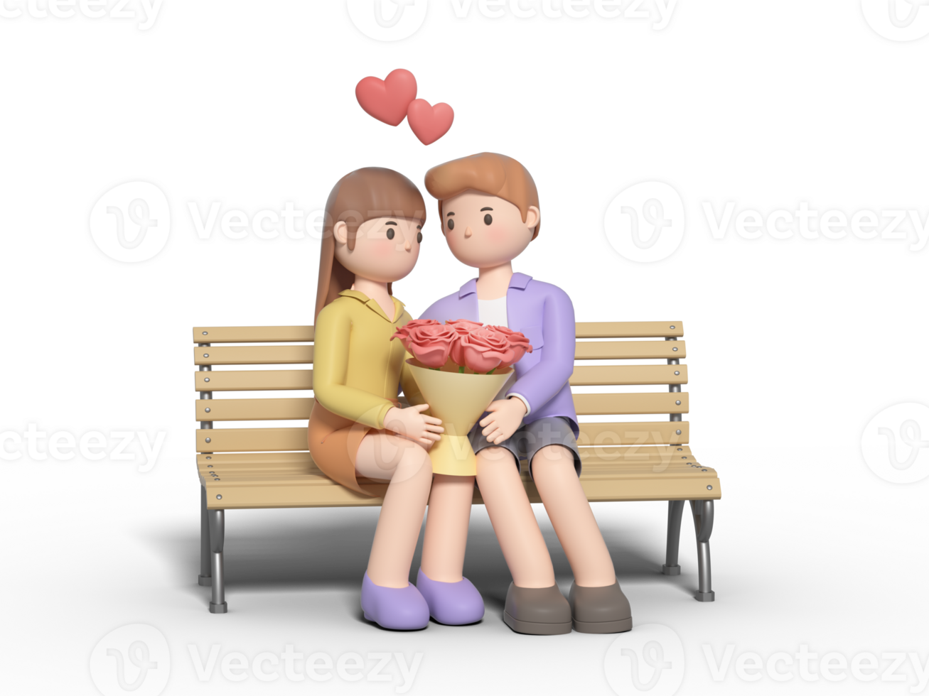 3d rendering of lovers' cartoon characters on valentine's day png