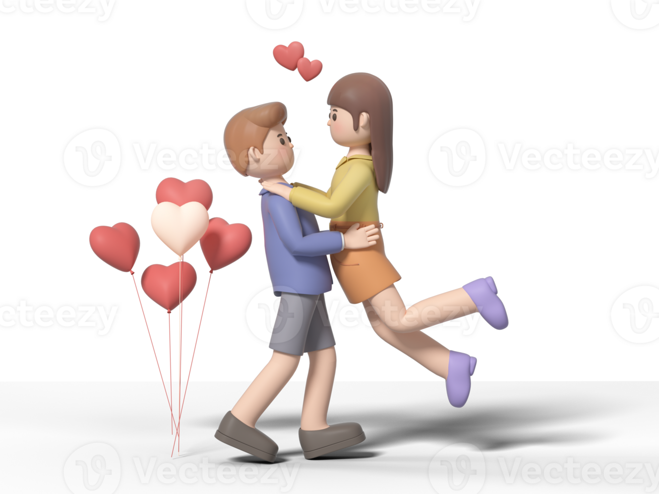 3d rendering of lovers' cartoon characters on valentine's day png