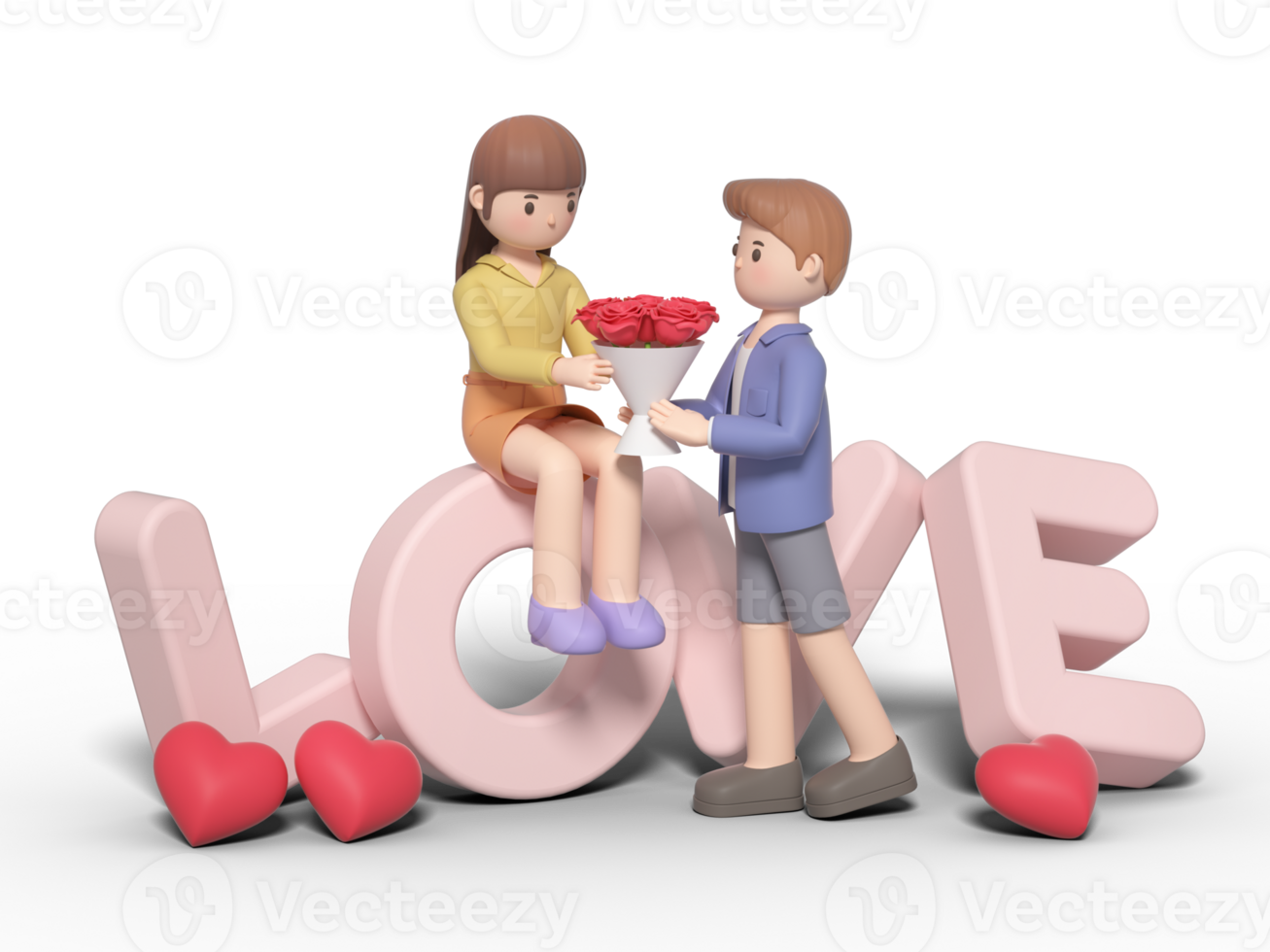 3D-Rendering von Zeichentrickfiguren der Liebhaber am Valentinstag png