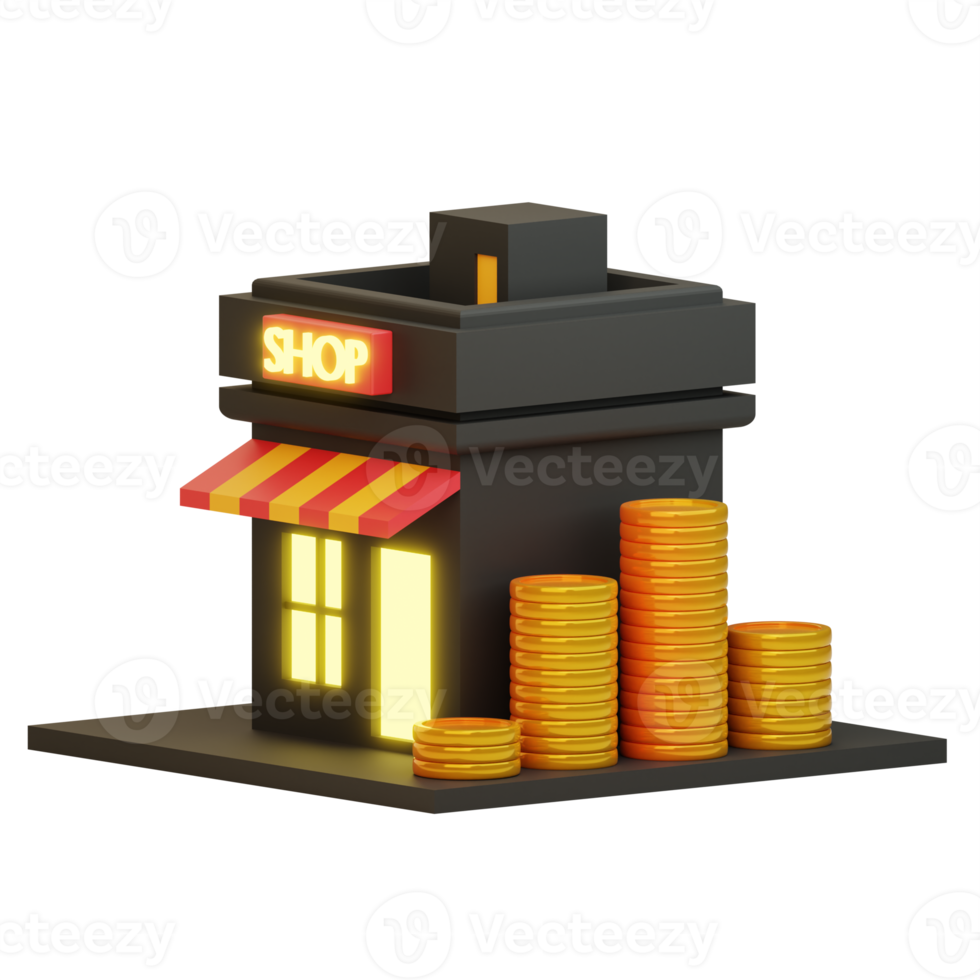 3d shop with gold coin income png