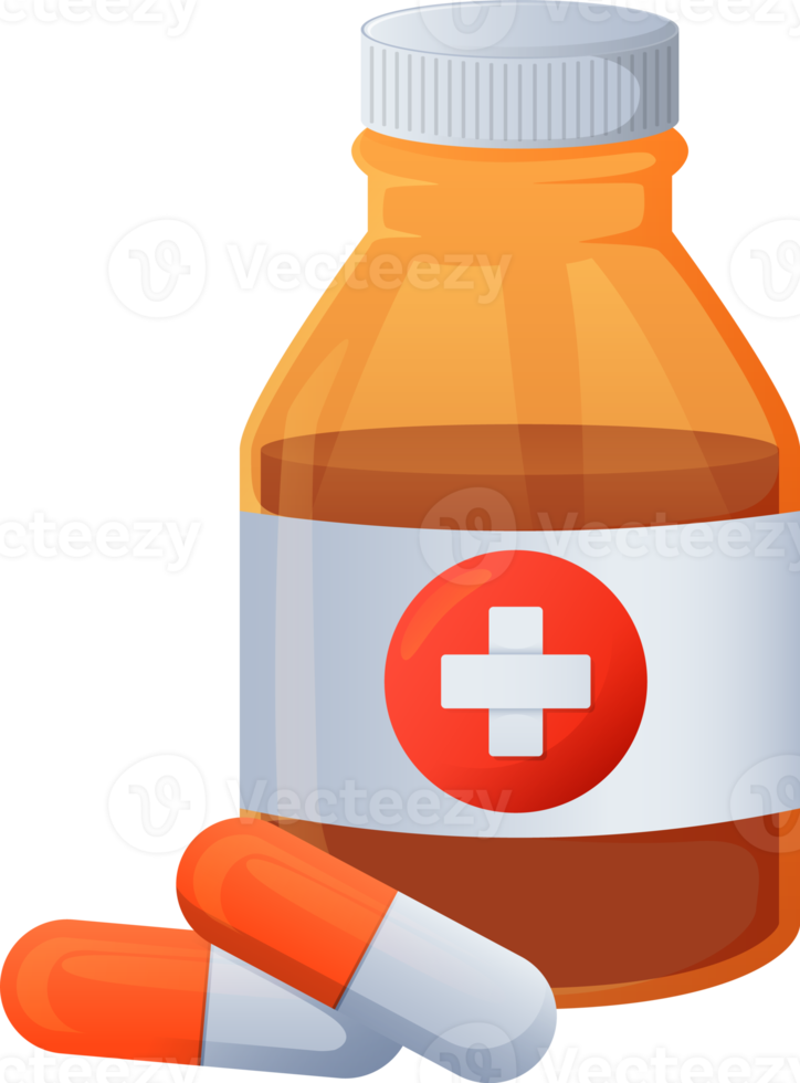 Medicine bottle and drug capsule png