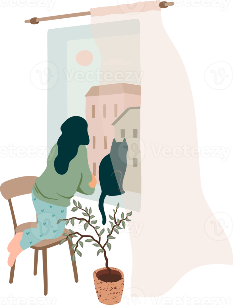 Woman looking out window png