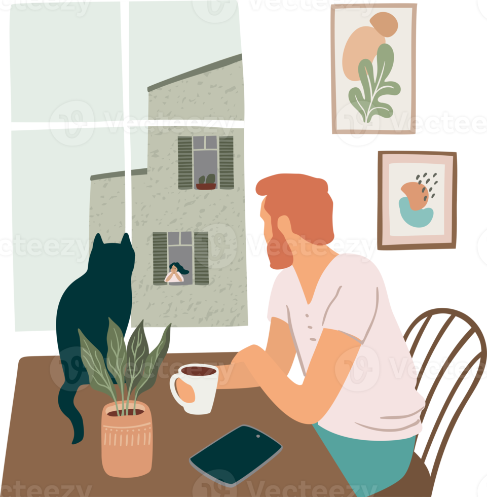 Man looking out window png
