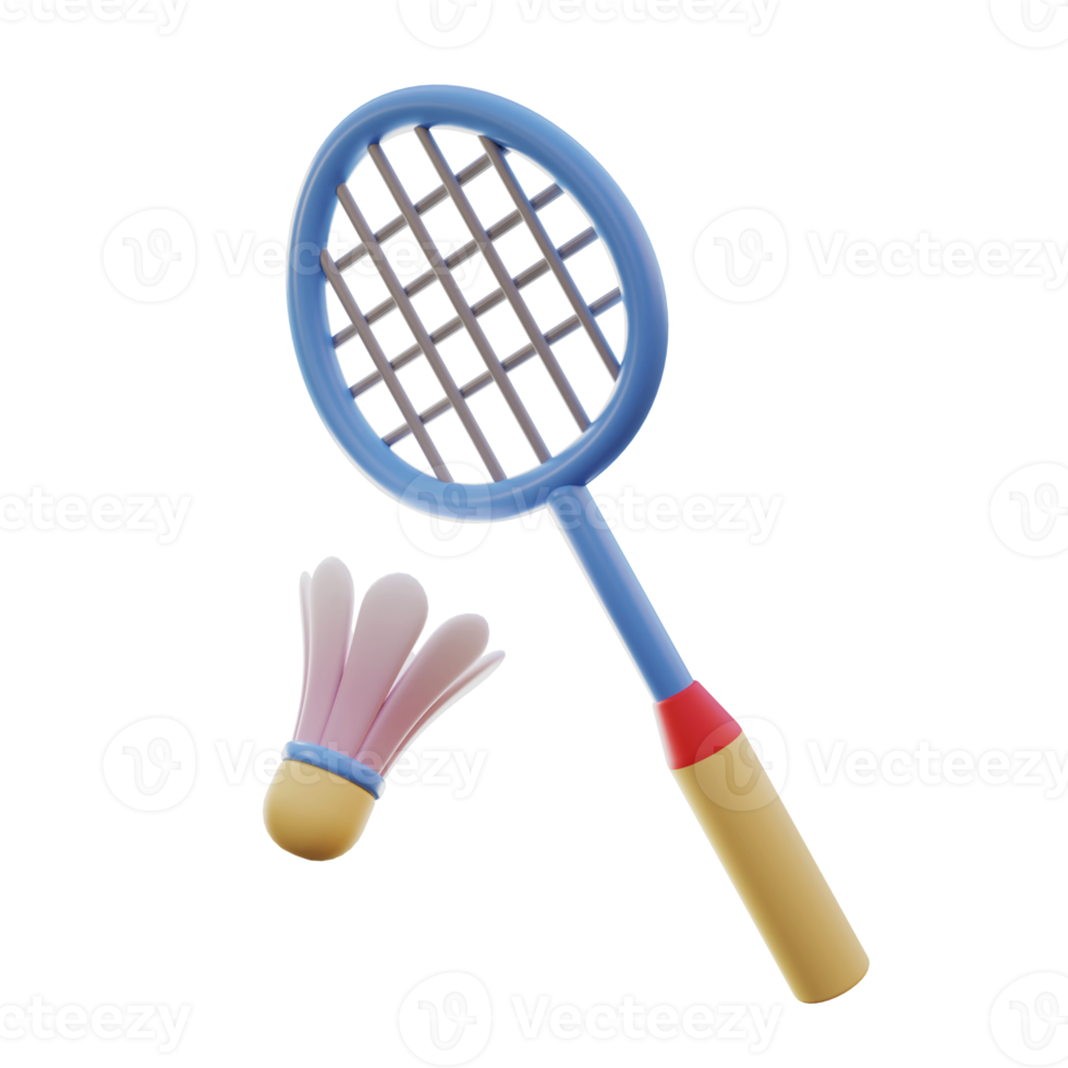 badminton racket en shuttle 3d png