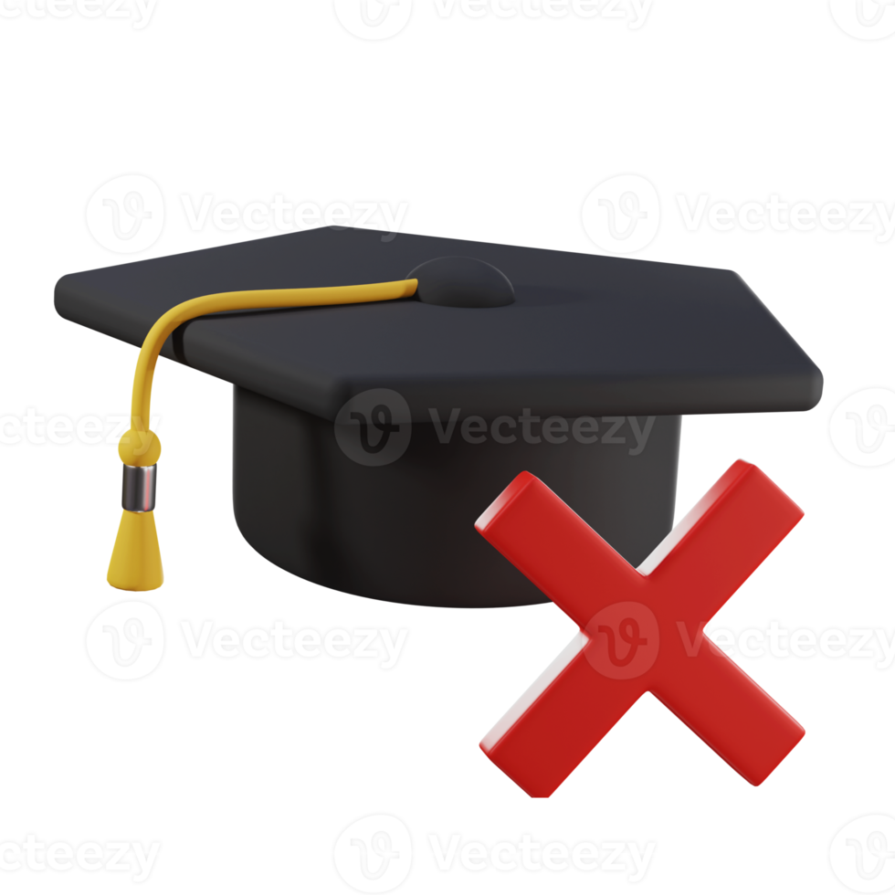 graduation cap with x symbol 3d png