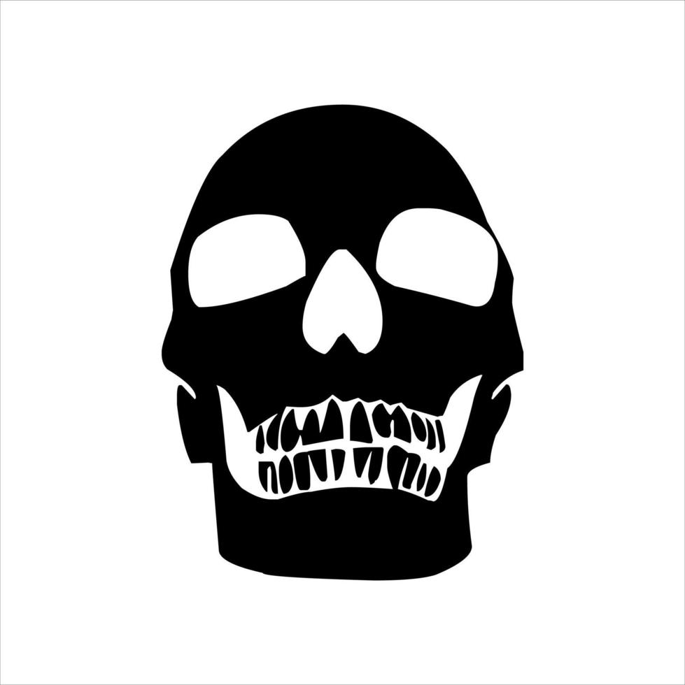 human skeleton skull logo, skull silhouette isolated on white background. skull vector, horrible human skull head silhouette clip art vector