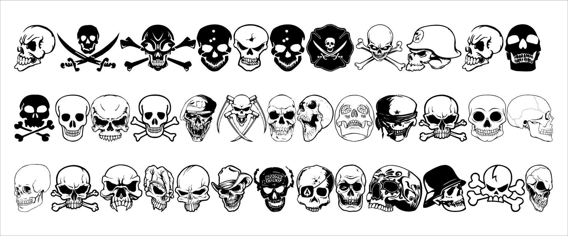 human skeleton skull logo, skull silhouette isolated on white background. skull vector, horrible human skull head silhouette clip art vector