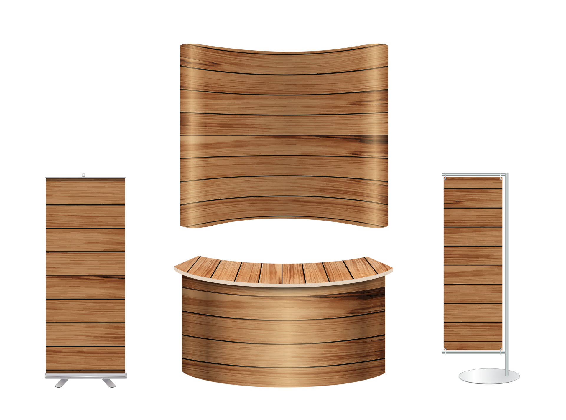Trade Show Booth Exhibition Stand Design Mock Up Front View With Wood trade-show-booth-exhibition-stand-design-mock-up-front-view-with-wood
