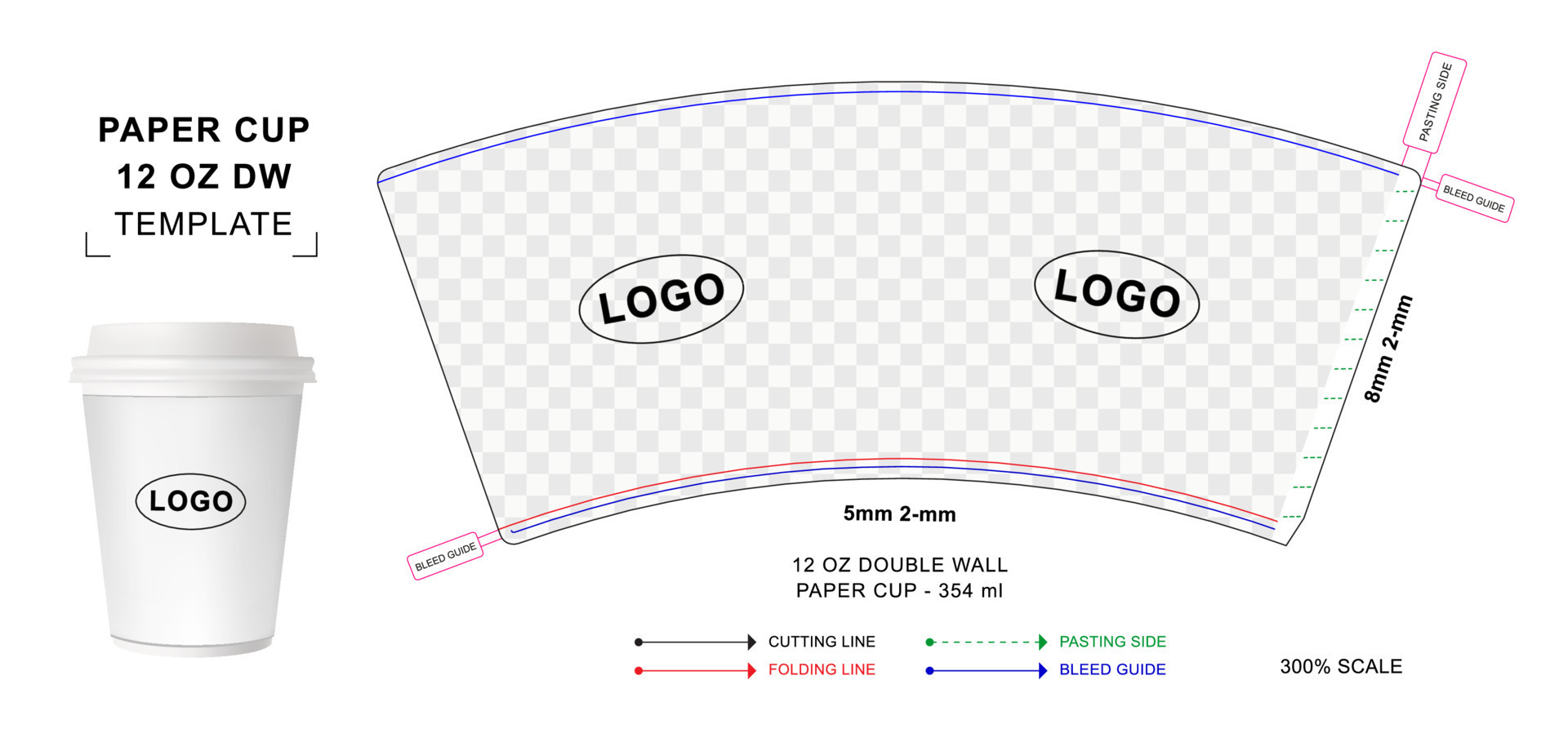 Paper Cup Die Cut Template For 12 Oz Double Wall 16622370 Vector Art At 