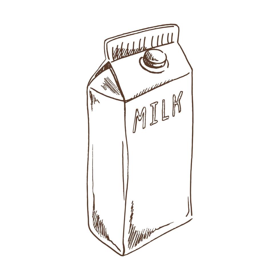 Milk box carton package. Vector hand drawn dairy Illustration. Milk box carton package. Vintage sketch element for labels, packaging and cards design.