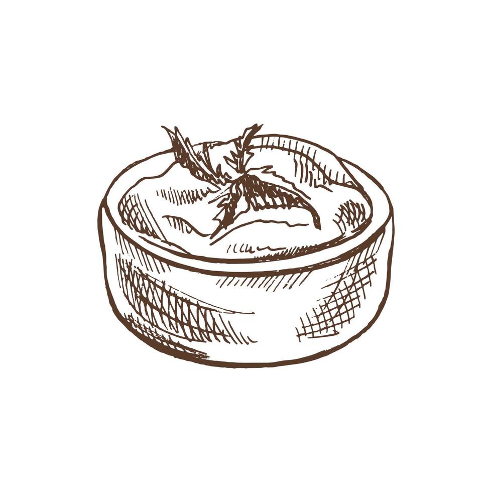 Vector hand drawn  cup of yogurt sketch illustration. Detailed retro style  dairy  image. Vintage sketch element for labels, packaging and cards design.